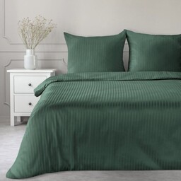 Pościel satynowa 220x200 Vera zielona ciemna prążki adamaszkowa