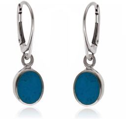 Eleganckie wiszące srebrne owalne kolczyki turkus srebro 925
