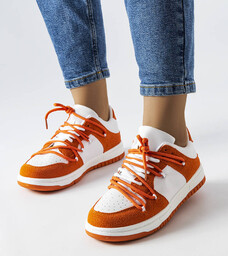 Pomarańczowe sneakersy łączone materiały Hila-37