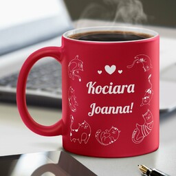 Kubek ceramiczny czerwony z białym środkiem z grawerem