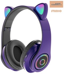 SŁUCHAWKI BLUETOOTH B39 KOCIE USZY PURPLE / FIOLETOWY