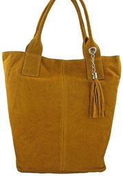 Shopper bag - torebka damska zamszowa - Żółta