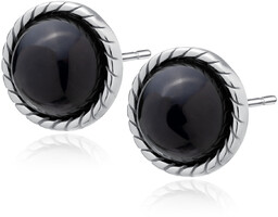 Eleganckie rodowane srebrne kolczyki kółka onyks onyx srebro