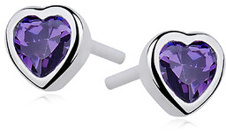 Delikatne srebrne kolczyki serca serduszka z cyrkoniami fiolet