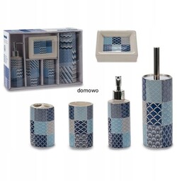CERAMICZNY ZESTAW ŁAZIENKOWY 5 niebieski szlaczki