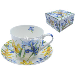 DUŻA FILIŻANKA PORCELANOWA ze SPODKIEM Irysy