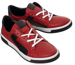 Męskie, skórzane buty sportowe z przeszyciami i paskami