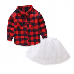 Zestaw koszula dla dziewczynki krata Tiulowa Spódnica Biała