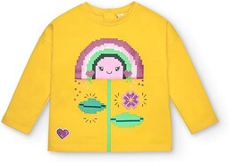 Cyber Dino Girl Rainbow Żółty Kwiat Tęcza Koszulka