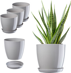 Doniczka Agen z podstawką szara 20 cm, 3