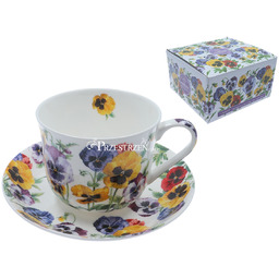 DUŻA FILIŻANKA PORCELANOWA ze SPODKIEM Bratki - Pansy