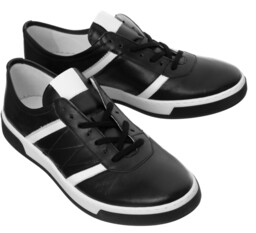 Męskie, skórzane buty sportowe z przeszyciami i paskami