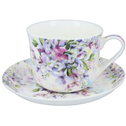 DUŻA FILIŻANKA PORCELANOWA ze SPODKIEM Kwiaty MALVERN