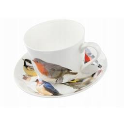 DUŻA FILIŻANKA PORCELANOWA ze SPODKIEM Ptaki - BIRDS