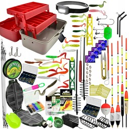 Zestaw Wędkarski 200 elementów Skrzynka Akcesoria Spławiki Haczyki