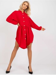Czerwona luźna sukienka koszulowa z guziczkami