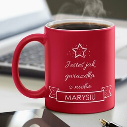 Kubek ceramiczny czerwony z białym środkiem z grawerem