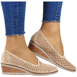 PÓŁBUTY AŻUROWE MOKASYNY NA KOTURNIE POTOCKI 12306 BEŻOWE