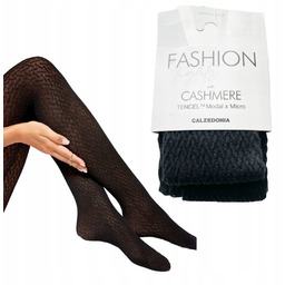 Calzedonia rajstopy KASZMIROWE modal kaszmir wzór jodełka czarne
