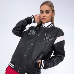 Kurtka bejsbolówka skórzana uniseks czarno-biała