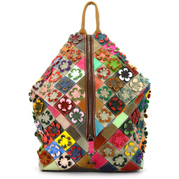 Kolorowy Plecak damski skórzany w mozaikę i kwiaty