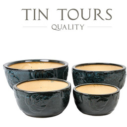 KOMPLET 4 NIEBIESKICH DONICZEK CERAMICZNYCH