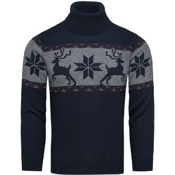 Wełniany granatowy sweter męski z golfem norweski wzór