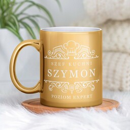 Kubek ceramiczny złoty z grawerem dla szefa kuchni