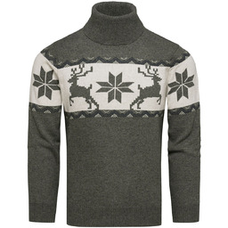 Wełniany zielony sweter męski z golfem norweski wzór