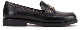 Damskie loafersy skórzane z ozdobnymi nitami czarne