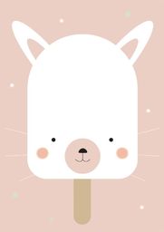 Wesołe lody królik na różowym tle - plakat