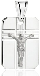 Srebrny Medalik Blaszka z Krzyżykiem i Jezusem pr