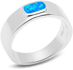 Srebrny Pierścionek Obrączka z Niebieskim Opalem