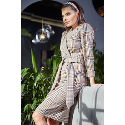 Klasyczna Sukienka w Kratę z Kopertowym Dekoltem -