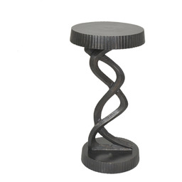 STOLIK POMOCNICZY czarny, aluminiowy, ryflowane elementy, nieregularny kształt,