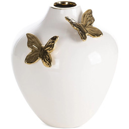 Wazon dekoracyjny kremowy ozdobiony złotymi motylami C357-1