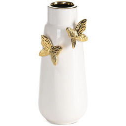 Wazon dekoracyjny kremowy ozdobiony złotymi motylami C357-2