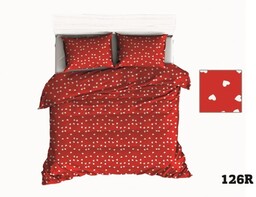 Pościel bawełniana 160x200 Extra czerwona białe serduszka
