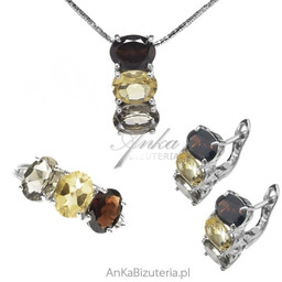 ankabizuteria.pl Piękny komplet biżuterii srebrnej kwarc dymny cytry