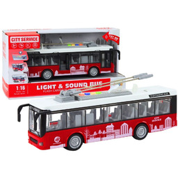 Trolejbus Autobus 1:16 Światła Dźwięki Napęd Biało-Czerwony