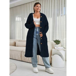SHEIN PLUS SIZE DŁUGI SWETER ROZPINANY Z WARKOCZOWYM