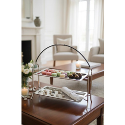 PATERA DWUPOZIOMOWA srebrna, metalowa, klasyczny design