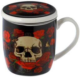 Czaszka i Róże - kubek porcelanowy z sitkiem