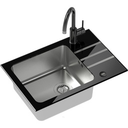 Zestaw zlewozmywak szklany JACK 116 czarny blat /