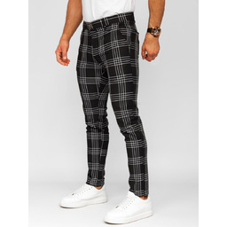 Czarne spodnie materiałowe wizytowe w kratę męskie Denley