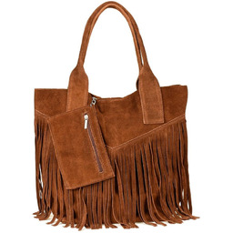 Shopperka boho skórzana VERA PELLE L83 koniakowa