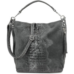 Szara torebka skórzana zamszowa damska shopper W10