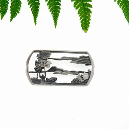 Artystyczna broszka srebrna zielone wzgórze