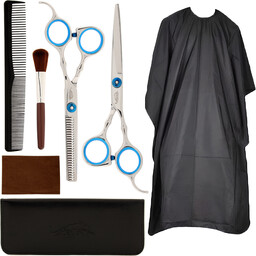 Profesjonalny zestaw fryzjerski nożyczki degażówki grzebień peleryna etui