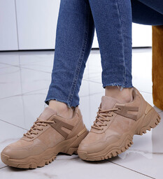 Wiązane sportowe buty damskie khaki